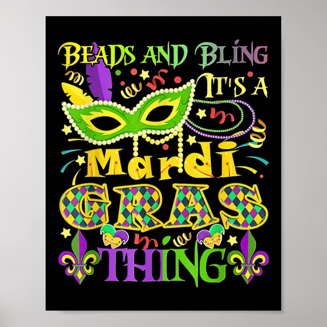Poster Miçangas e Bling É Uma Coisa Do Mardi Gras (Frente)