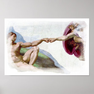 Póster Michelangelo Criação Do Homem - Deus e Adão Toquem