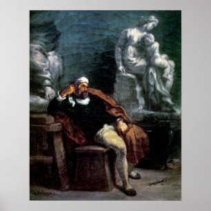 Póster Michelangelo em seu estúdio