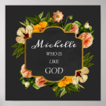 Poster Michelle Name Significa Royal Floral Birthday Mint<br><div class="desc">Um nome elegante que significa um poster dedicado a um novo bebê. Decorado com brilho como pés de bebês. Aproveite o seu dia! FlorenceKdesign</div>