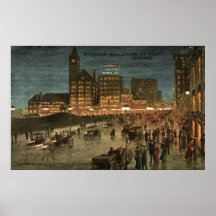 Michigan Boulevard at Night, Chicago 1911 Cartão-p