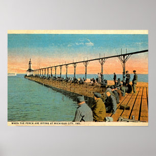 Póster Michigan City, Indiana Fisheries Pier