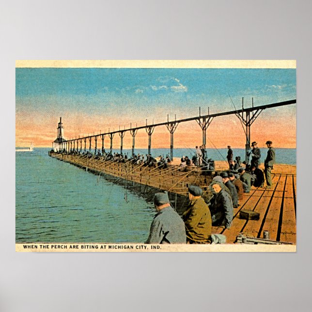 Póster Michigan City, Indiana Fisheries Pier (Frente)