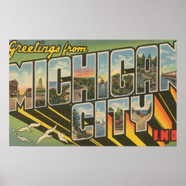 Póster Michigan City, Indiana - Grandes Cenas de Letra (Frente)