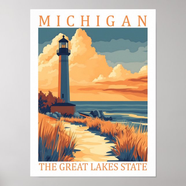 Poster Michigan, estado dos Excelentes Lagos, EUA, Viagem (Frente)