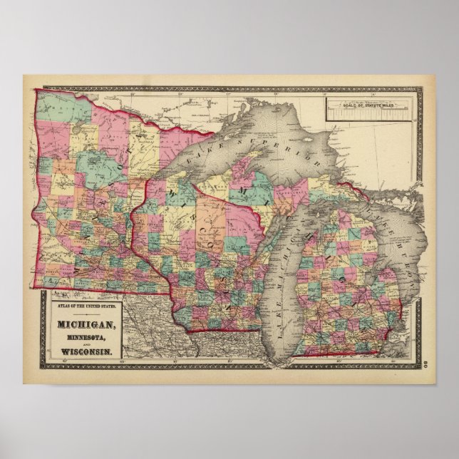 Póster Michigan, Minnesota e Wisconsin (Frente)