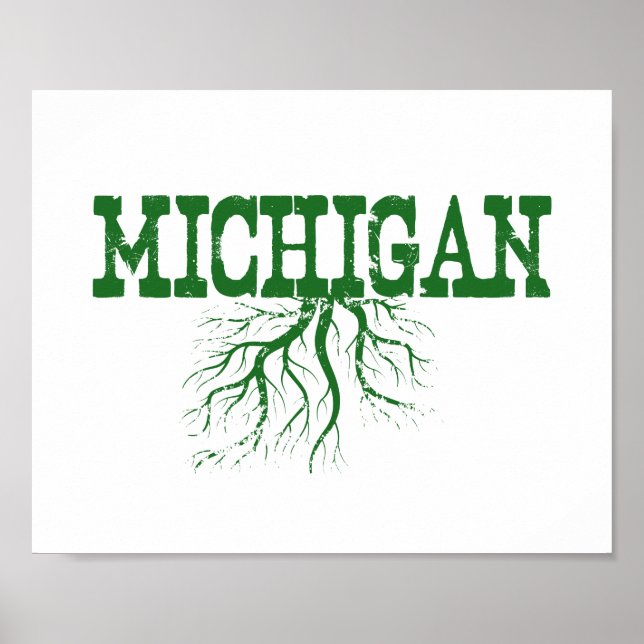 Póster Michigan Roots Green Word Art (Frente)