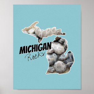 Poster Michigan Silhouette Filled With Petoskey Stones