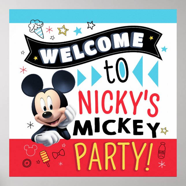 Poster Mickey Mouse Fun Birthday Customizable Party sign (Frente)