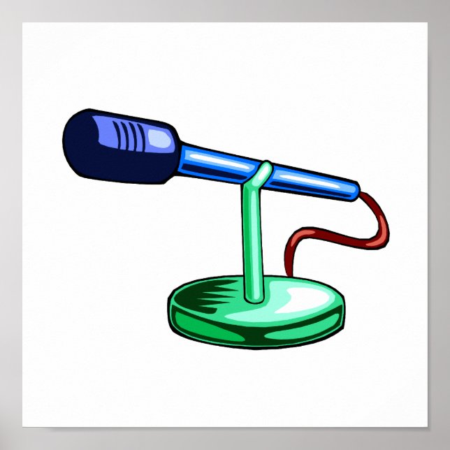Póster Microfone - Gráfico azul e verde de suporte pequen (Frente)