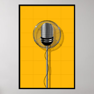 Poster Microfone Retrô em Amarelo Ousado