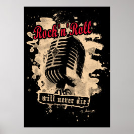 Poster Microfone Rock-n-Roll - vermelho
