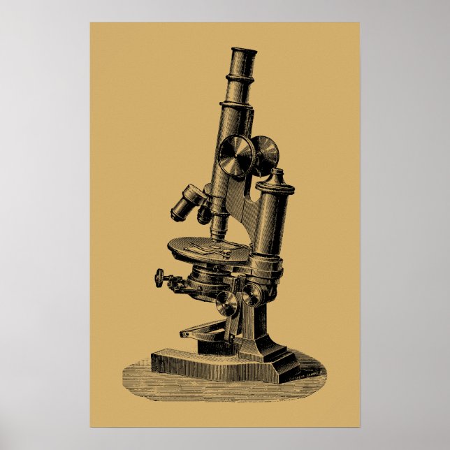 Poster Microscópio Antigo de 1892 Arte "Steampunk" (Frente)