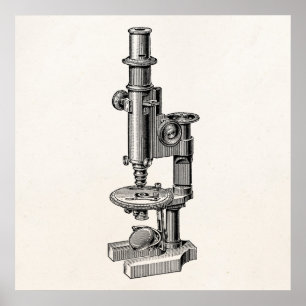 Poster Microscópio antigo velho da ciência dos