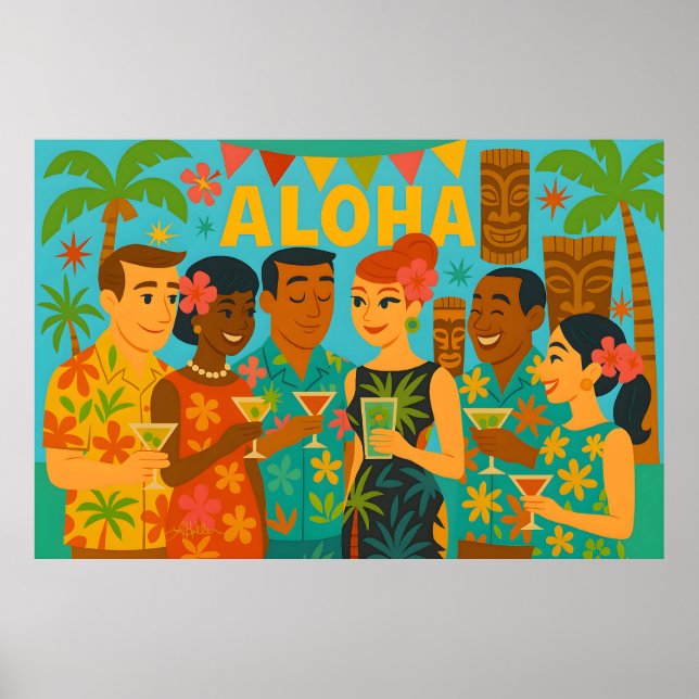 Poster Mid Century 60s Luau Office Cocktail Party (Frente)