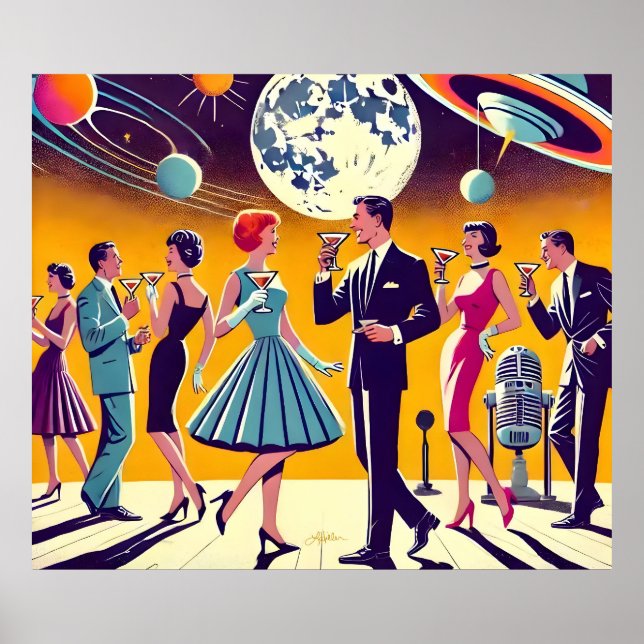 Poster Mid Century 60s Space Age Cocktail Party (Frente)
