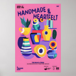 Poster Mid-Century Ceramics Print Pink Abstract Vase Art