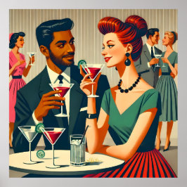 Poster Mid Century Cocktail Party Couples - First Date