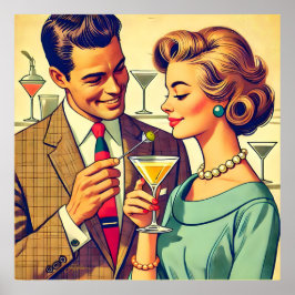 Poster Mid Century Cocktail Party Couples - Temptation