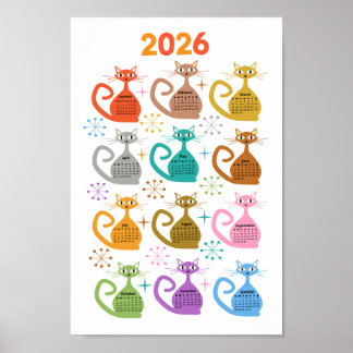 Poster Mid Century Colorful Atomic Cats 2026 Calendar