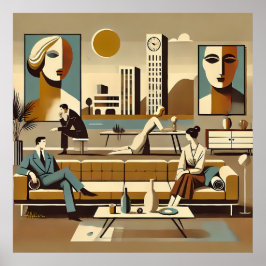 Poster Mid Century Interior Design Art Lounge