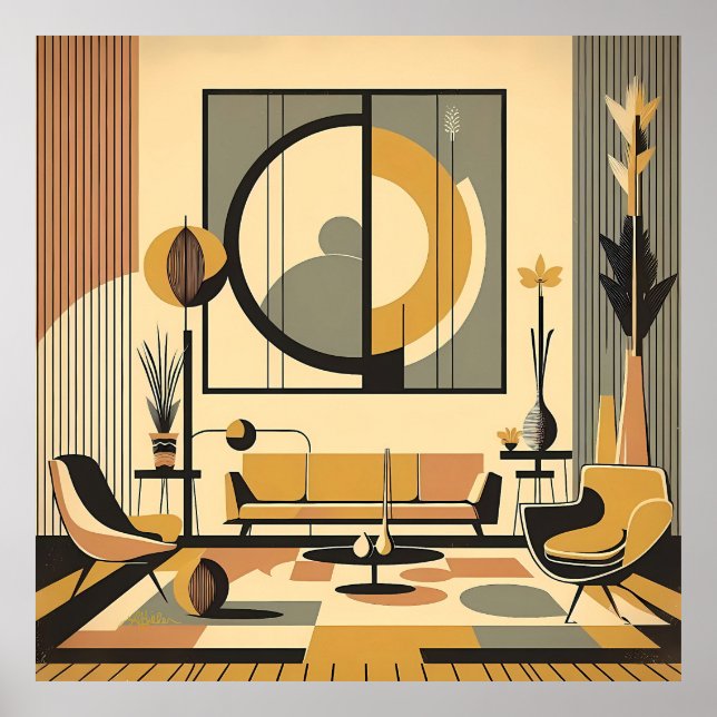 Poster Mid Century Interior Design Autumn Hues Livingroom (Frente)