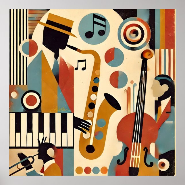 Poster Mid Century Jazz Age Modern Minimalist Trio (Frente)