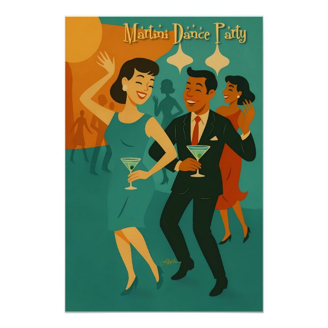 Póster Mid Century Martini Dance Party (Frente)