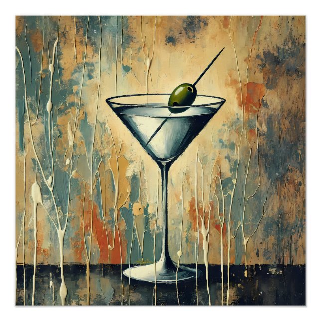 Póster Mid Century Mixed Media Martini Art (Frente)