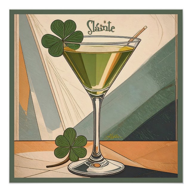 Póster Mid Century Modern Art Shamrock Martini Sláinte!  (Frente)