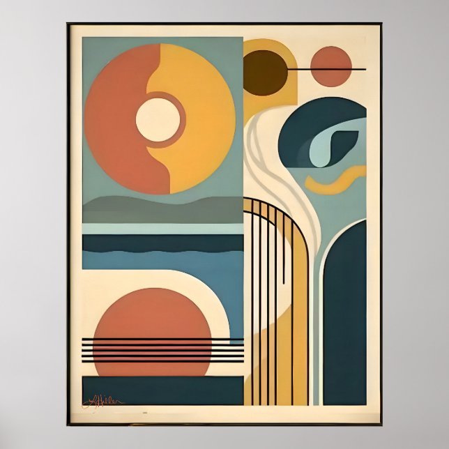 Poster Mid Century Modern Art Sunrise Sunset (Frente)