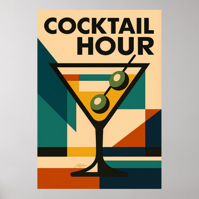 Poster Mid Century Modern Bauhaus Cocktail Hour Martini (Frente)