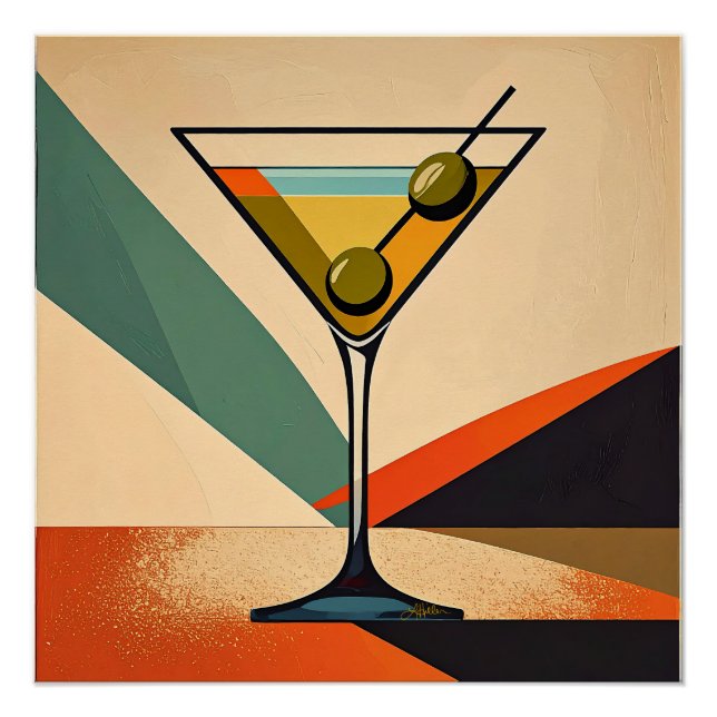 Póster Mid Century Modern Color Block Martini Art (Frente)