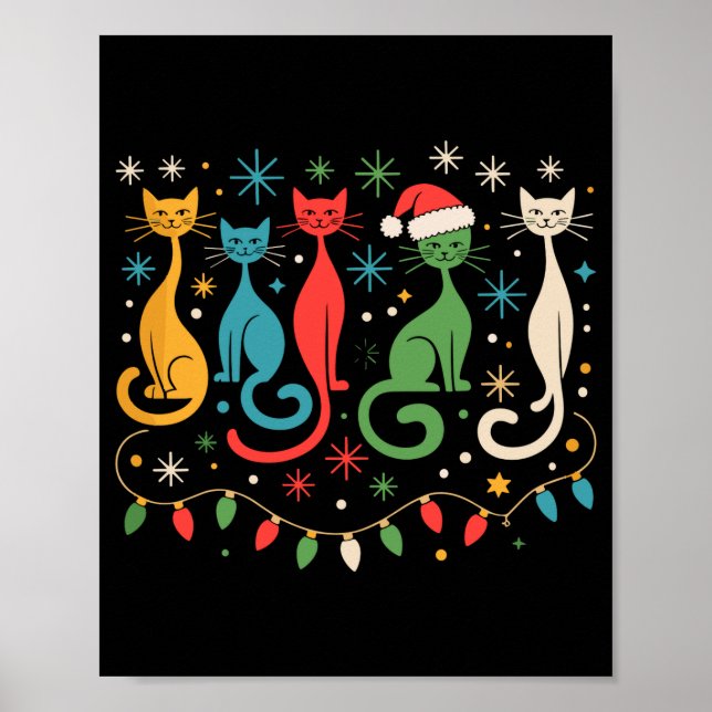 Poster Mid Century Modern Look Cats Xmas Retro 50s 60s  (Frente)