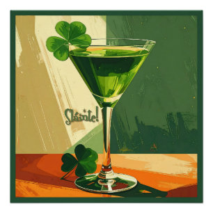 Póster Mid Century Modern Shamrock Martini Sláinte!