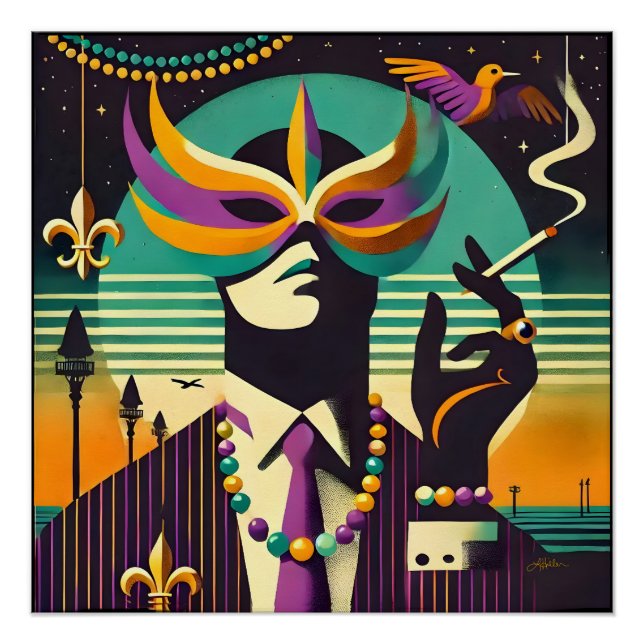 Póster Mid Century Retro 60s Mardi Gras The Smoking Man (Frente)