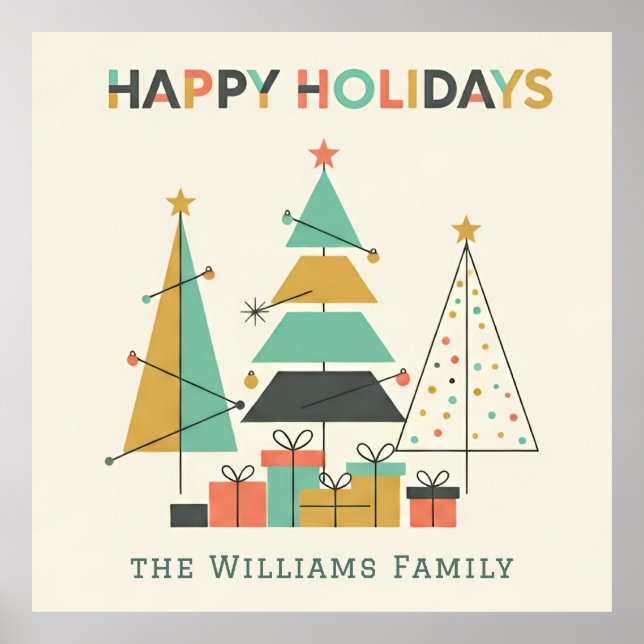 Poster Mid-Century Retro Christmas Trees (Frente)