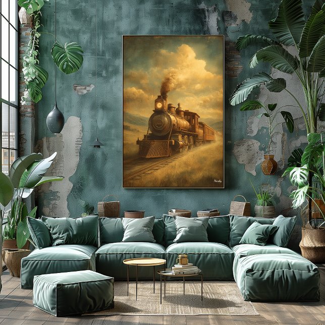 Poster Mid-Century Retro Passage — Steam Locomotive (Criador carregado)