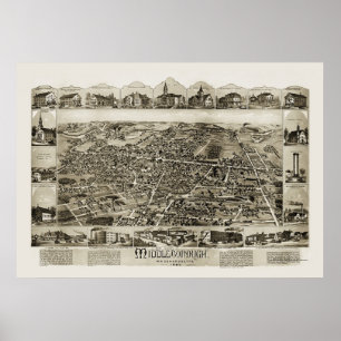Póster Middleborough, mapa panorâmico das MÃES - 1889