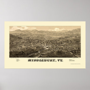 Póster Middlebury, mapa panorâmico do VT - 1886
