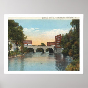 Poster Middlebury VT, Battell Bridge 1930s Estilo Vintage