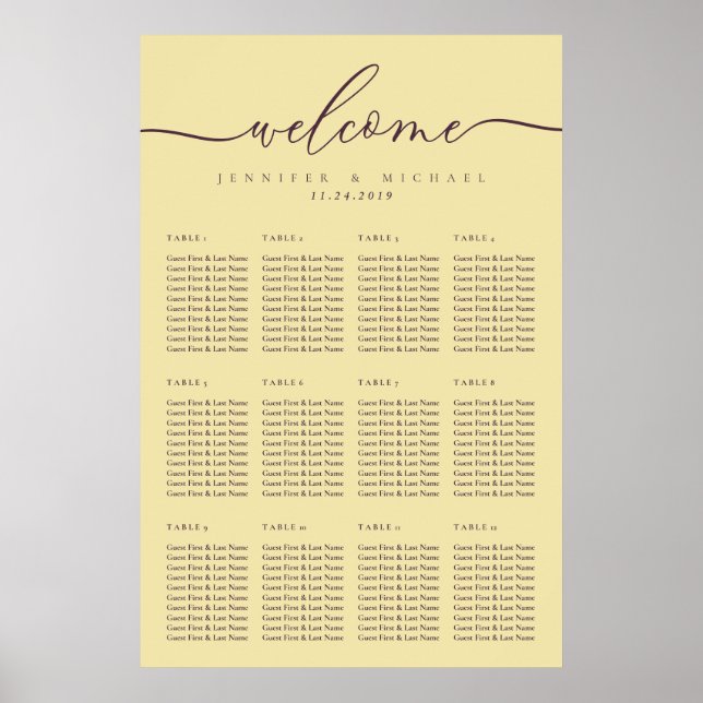 Poster Midnight Fig & Champagne Welcome Wedding Seating (Frente)