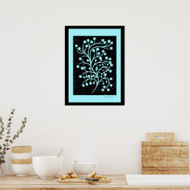 Poster Midnight Garden Line Turquoise Mist   