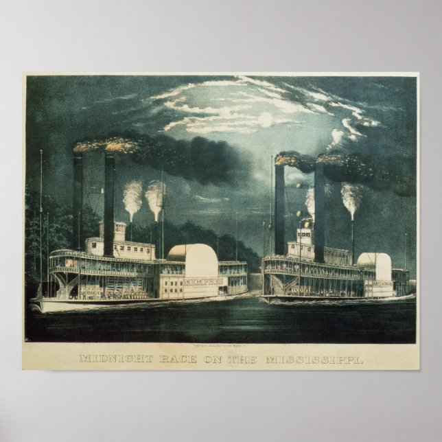 Póster Midnight Race no Mississippi, 1875 (Frente)