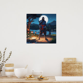Poster Midnight Shinobi: Guerreiro Ninja ao Luar Japonês