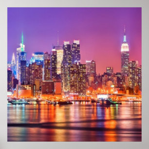 Póster Midtown Manhattan na noite com império Stae