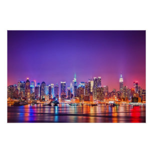 Póster Midtown Manhattan na noite com império Stae