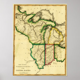 Póster Midwest no mapa unido de StatesPanoramic