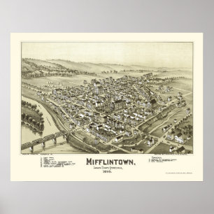 Póster Mifflintown, mapa panorâmico do PA - 1895
