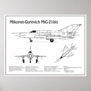 Poster MiG-21 bis - Planos de Blueprint do avião BD